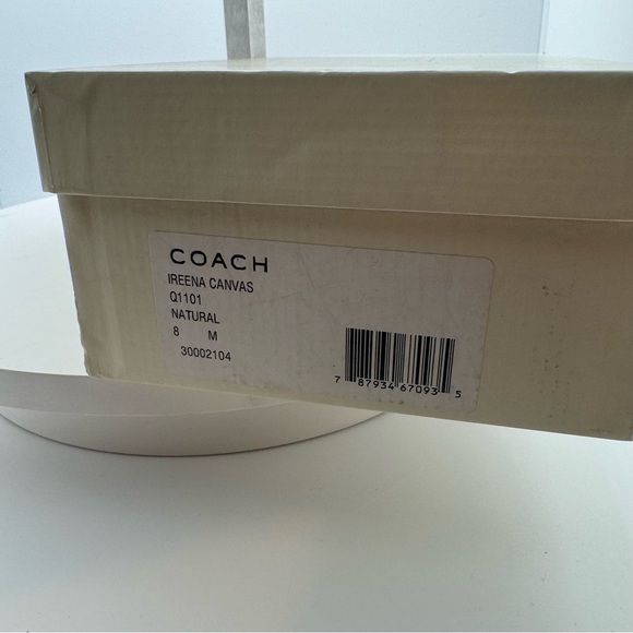 Coach Ireena Espadrilles Wedge Beige Canvas Monogram Bow Shoes Sz 8 - Picture 7 of 8